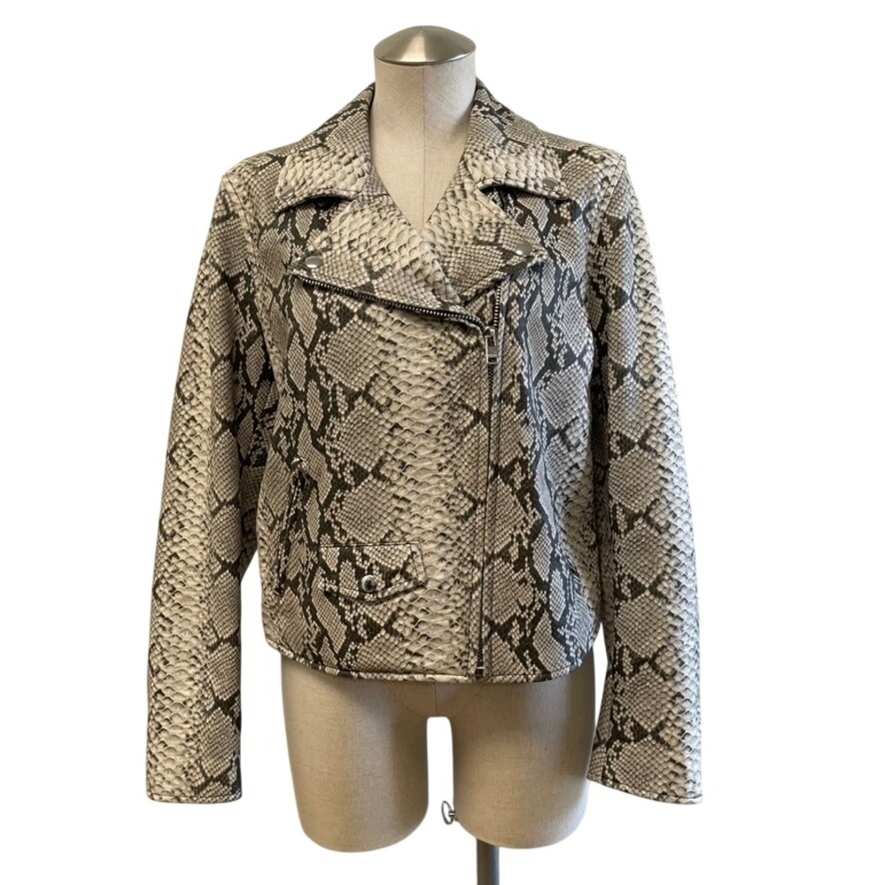 Escada Sport Moto Jacket Womens 40 US 10 Gray Snakeskin Print Lalisis Biker